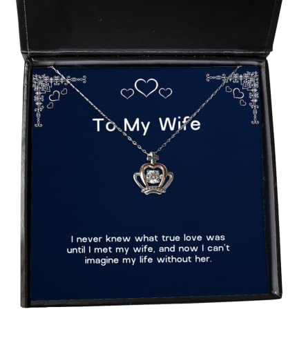 Special Wife Gifts, I Never Knew What True Love was Until I met My Wife, and Now I can, Wife Crown Pendant Necklace from Husband, Wife Birthday Gift Ideas, Unique Wife Birthday Gifts, Best Wife