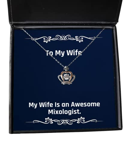 Funny Wife Crown Pendant Necklace, My Wife is an Awesome Mixologist, for, Present from Husband, Jewelry for Wife