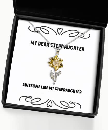 Awesome Like My Stepdaughter Sunflower Pendant Necklace, Stepdaughter Present from Dad, Perfect for Daughter