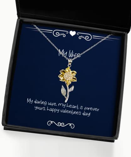 New Wife Sunflower Pendant Necklace, My Darling Wife, My Heart is,!, Gifts for Wife, Present from Husband, Jewelry for Wife, Hanukkah Gifts, Kwanzaa Gifts, Birthday Gifts, Wedding