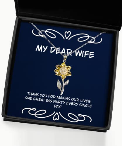 Best Wife Gifts, Thank You for Making Our Lives one Great Big!, Special Holiday Sunflower Pendant Necklace Gifts for Wife