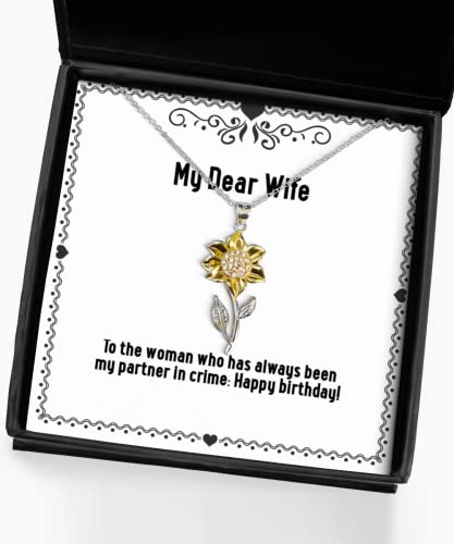 Unique Wife Gifts, to The Woman who has Always Been My Partner in Crime: Happy!, Wife Sunflower Pendant Necklace from Husband, Birthday Present, Gift Ideas, Unique Gifts, Personalized Gifts, Handmade