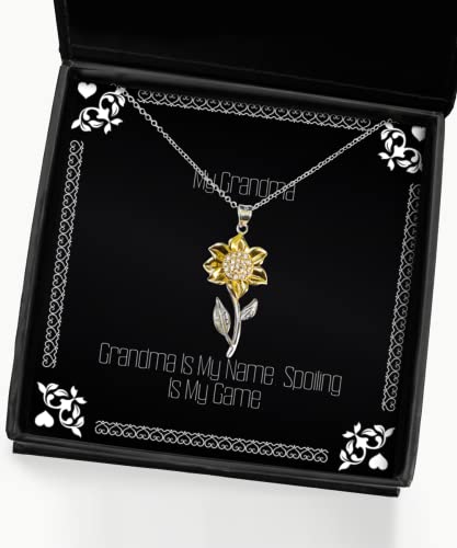 Fancy Grandma Gifts, Grandma is My Name. Spoiling is My Game, Christmas Sunflower Pendant Necklace for Grandma