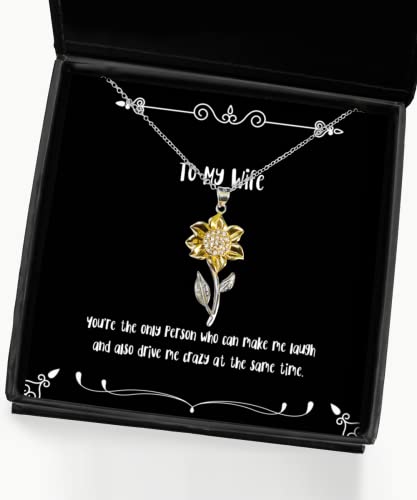 Joke Wife Sunflower Pendant Necklace, You're the only person who can make me laugh, Present For Wife, Funny Gifts From Husband, Birthday gifts for her, Birthday gifts for him, Unique birthday gifts,