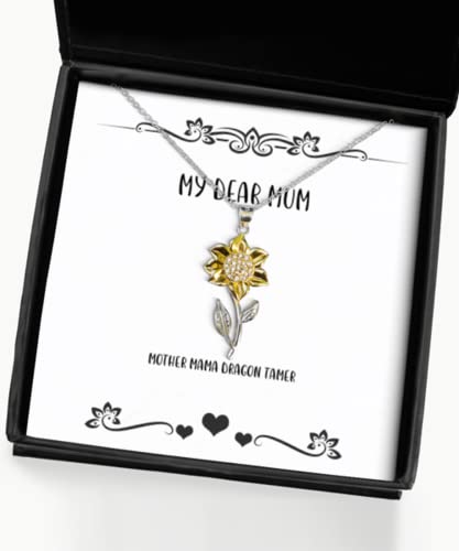 Inspirational Mum Gifts, Mother Mama Dragon Tamer, Mum Sunflower Pendant Necklace from Son Daughter