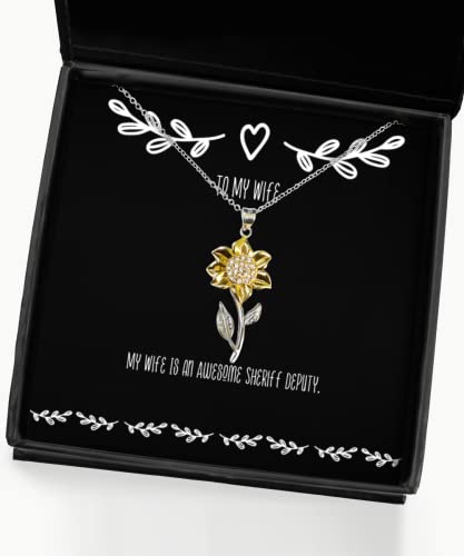 Inspirational Wife, My Wife is an Awesome Sheriff Deputy, Holiday Sunflower Pendant Necklace for Wife