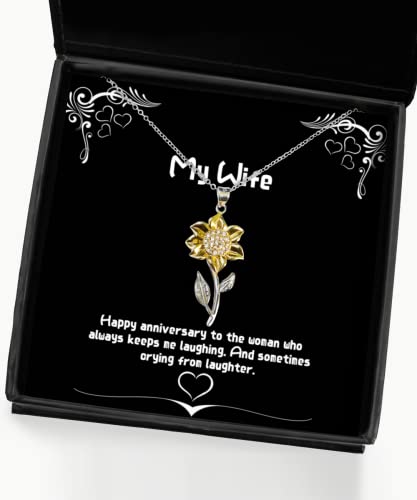 Best Wife Gifts, Happy Anniversary to The Woman who Always Keeps me Laughing, Birthday Sunflower Pendant Necklace for Wife, Funny Jewelry, Funny Gifts, Jewelry Gift, Funny Gift