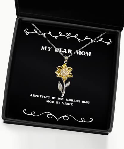 Sarcastic Mom Gifts, Architect by Day. World's Best Mom by Night, New Christmas Sunflower Pendant Necklace Gifts for Mom