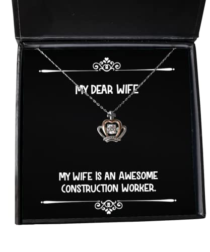 Cheap Wife Crown Pendant Necklace, My Wife is an Awesome Construction Worker, Motivational for, Christmas