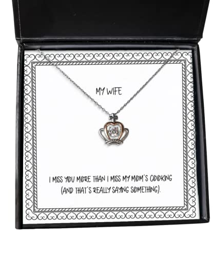 Beautiful Wife Crown Pendant Necklace, I miss you more than I miss my mom's), Present For Wife, Inspire Gifts From Husband, , Christmas, New Years, Valentines Day, Easter, Mothers Day, Fathers Day,
