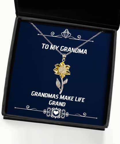 Funny Grandma Gifts, Grandmas Make Life Grand, Funny Sunflower Pendant Necklace for Grandmom from Granddaughter