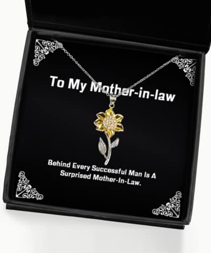 Motivational Mother-in-Law Gifts, Behind Every Successful Man is A Surprised, Motivational Sunflower Pendant Necklace for Mom from Daughter