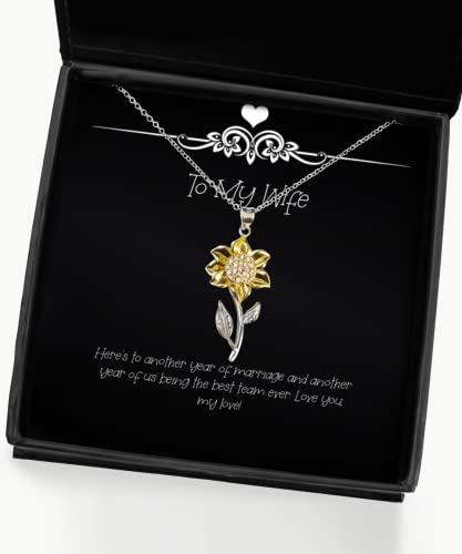 Here's to Another Year of Marriage and Another Year of us,! Sunflower Pendant Necklace, Wife Jewelry, Reusable Gifts for Wife, Funny, Gag Gift, White Elephant Gift, Husband
