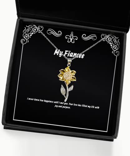 Beautiful Fiancee Sunflower Pendant Necklace, I Never Knew True Happiness Until I met You. Your, Joke Gifts, Engagement Present, Engagement Gift, Betrothal Gift, Promise Ring