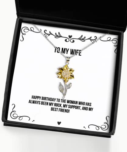 New Wife Gifts, Happy Birthday to The Woman who has Always Been My Rock, My,!, Birthday Sunflower Pendant Necklace for Wife, Funny Wife Birthday Gifts, Funny Wife, Funny Wife