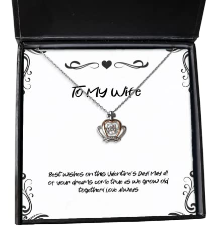 Nice Wife, Best Wishes on This Valentine's Day! May All of Your Dreams Come True!, Joke Crown Pendant Necklace for Wife from Husband