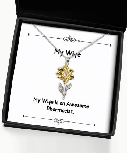 Cool Wife Sunflower Pendant Necklace, My Wife is an Awesome Pharmacist, for, Present from Husband, Jewelry for Wife