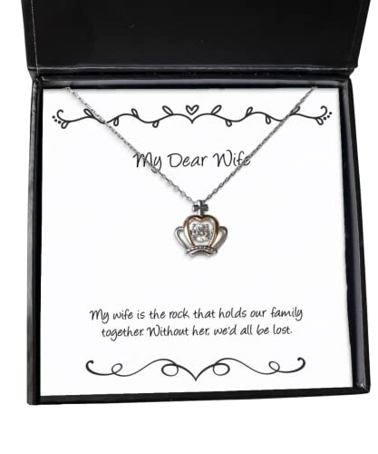 Funny Wife Gifts, My wife is the rock that holds our family together,, Inspirational Birthday Crown Pendant Necklace From Wife, Wife gift ideas for birthday, Wife gift ideas for anniversary, Wife gift