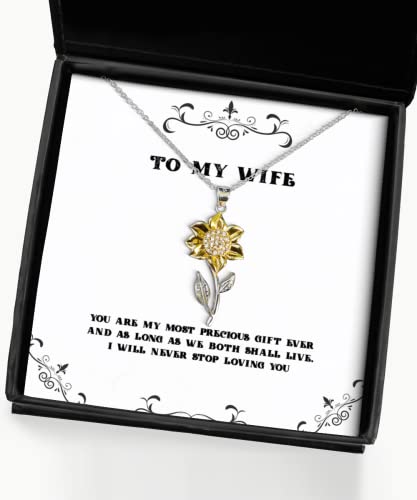 You are My Most Precious Ever and as Long as we Both Shall Live, I Wife Sunflower Pendant Necklace, Cute Wife Gifts, Jewelry for Wife