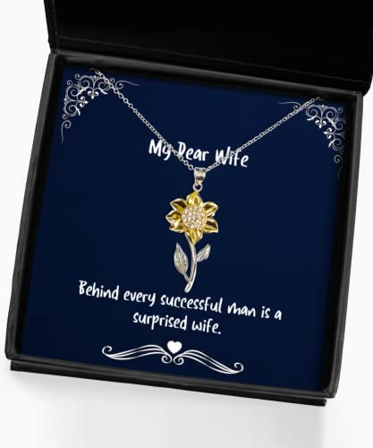 Love Wife Sunflower Pendant Necklace, Behind Every Successful Man is a Surprised, Present for Wife, from Husband, Wife Birthday Gift, Wife Birthday Present, Gift for Wife on Birthday,