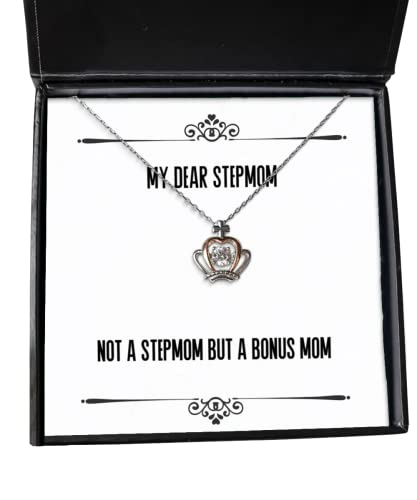 Not A Stepmom But A Mom Crown Pendant Necklace, Stepmom Present from Son, Best for Mom