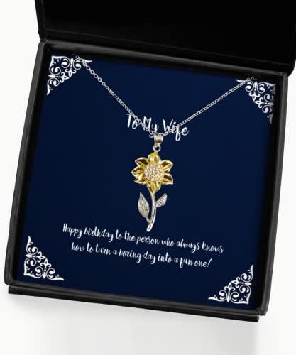 Joke Wife Gifts, Happy birthday to the person who always knows how to!, Epic Birthday Sunflower Pendant Necklace Gifts For Wife, Birthday present, Sunflower necklace, Gift for her, Stainless steel