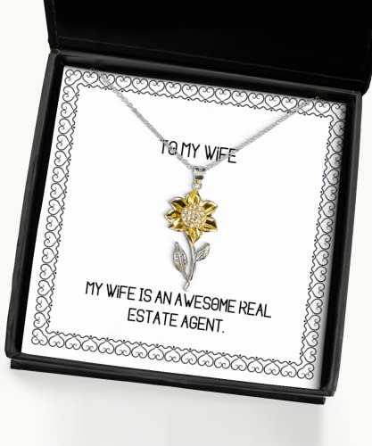 Useful Wife, My Wife is an Awesome Real Estate Agent, Wife Sunflower Pendant Necklace from Husband