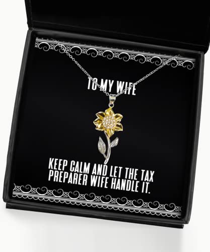 Keep Calm and Let The Tax Preparer Wife Handle It. Wife Sunflower Pendant Necklace, Fun Wife, Jewelry for Wife