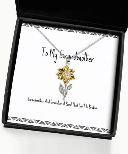 Sarcasm Grandmother Gifts, Grandmother and Grandson A Bond That Can't, Sarcastic Sunflower Pendant Necklace for Grandmom from Granddaughter