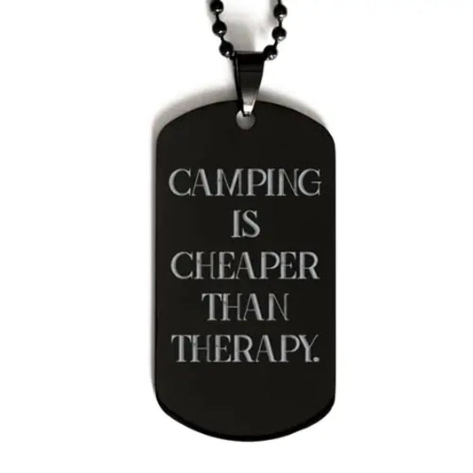 amangny funny camping gifts camping is cheaper than therapy camping black dog tag from