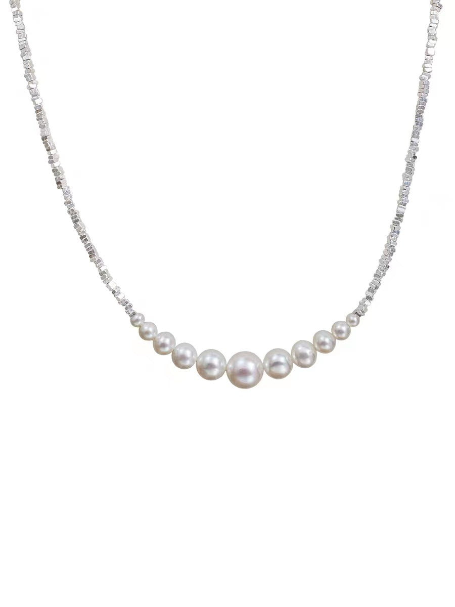 Elegant Sterling Silver Pearl Necklace - Adjustable Minimalist Clavicle Chain