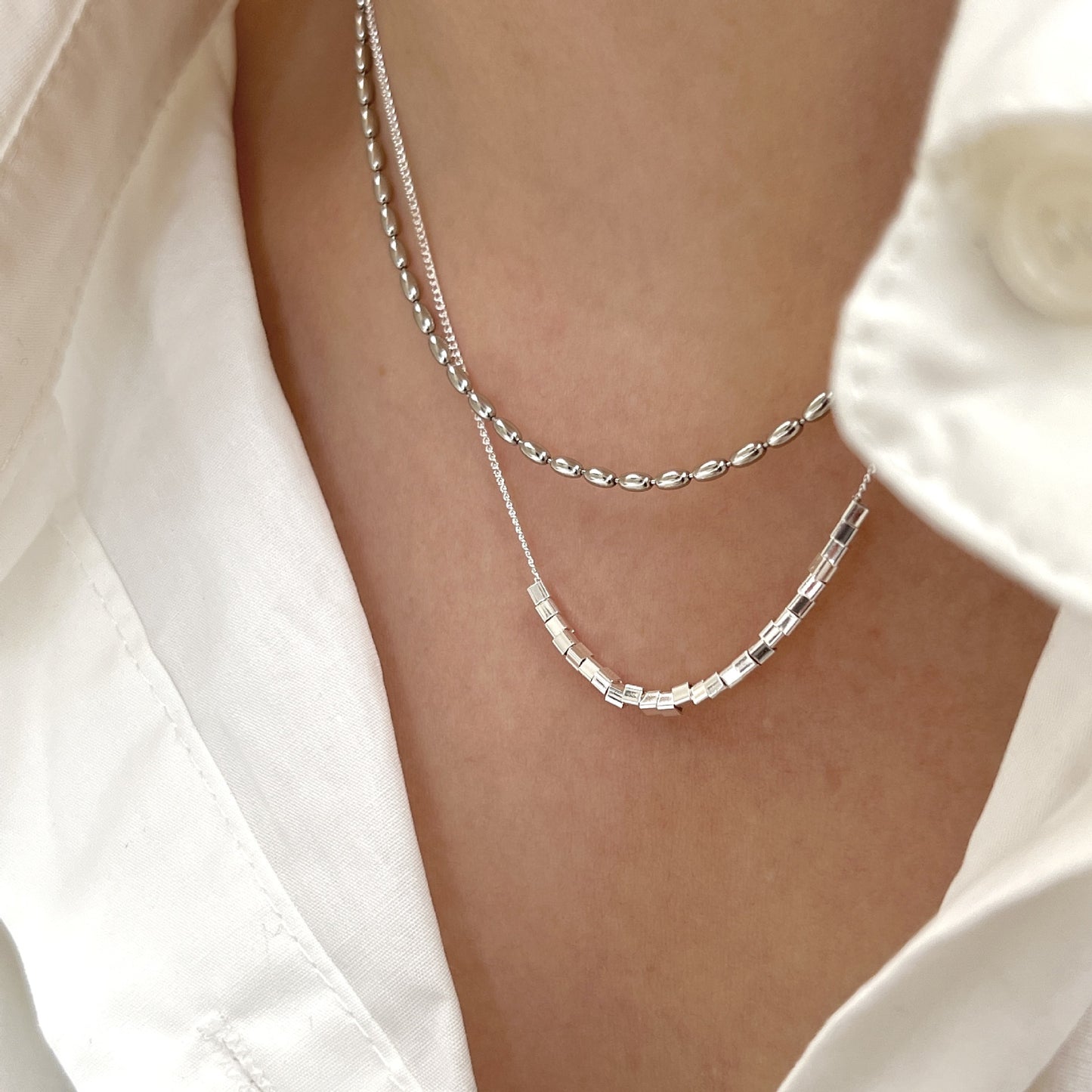 S925 Pure Silver Small Sugar Cube Clavicle Chain Necklace for Women