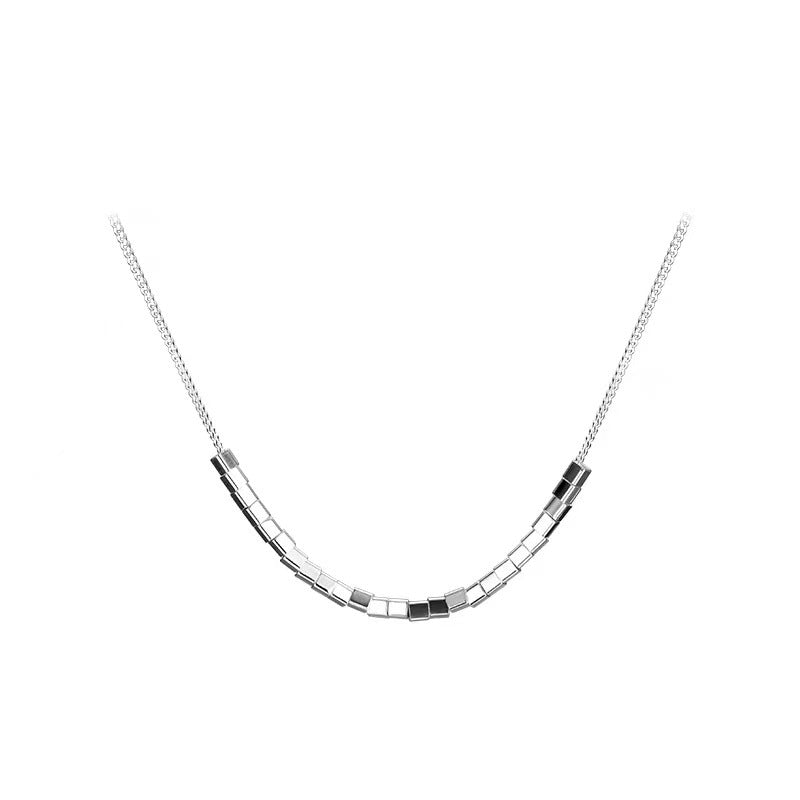 S925 Pure Silver Small Sugar Cube Clavicle Chain Necklace for Women