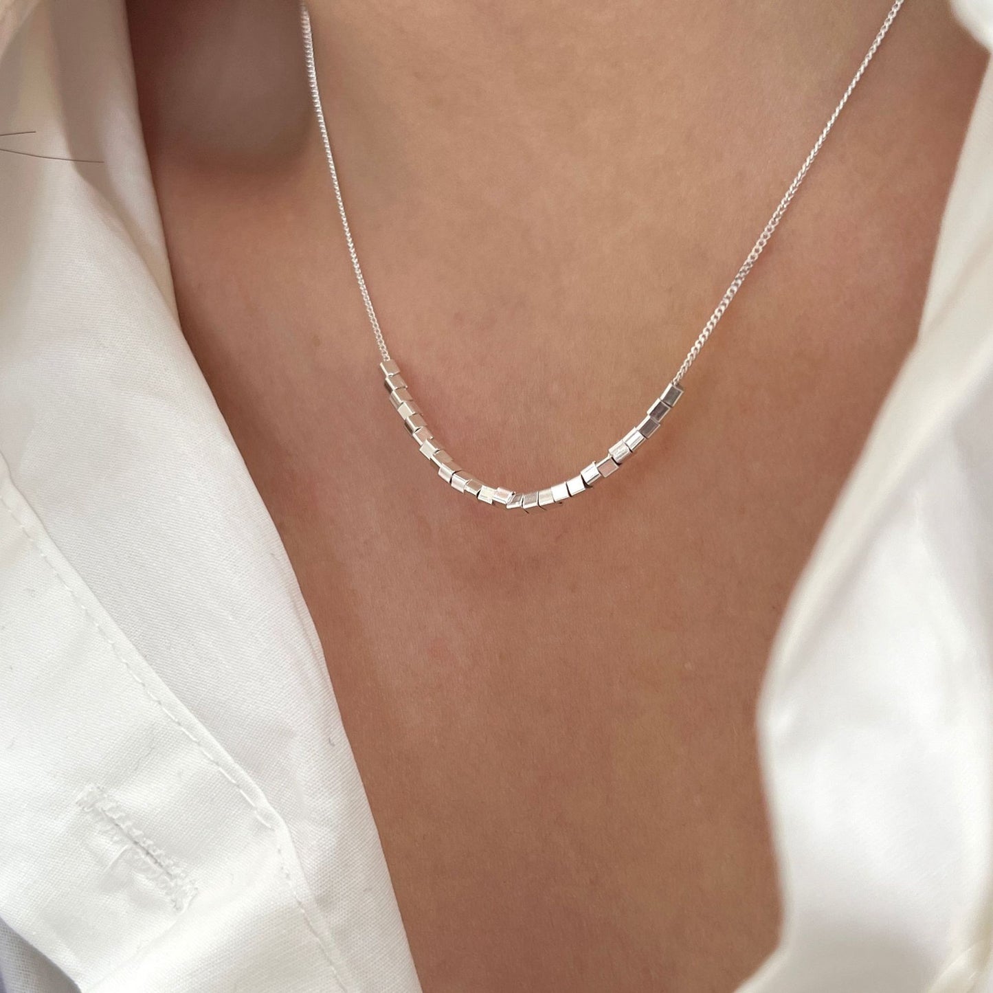 S925 Pure Silver Small Sugar Cube Clavicle Chain Necklace for Women