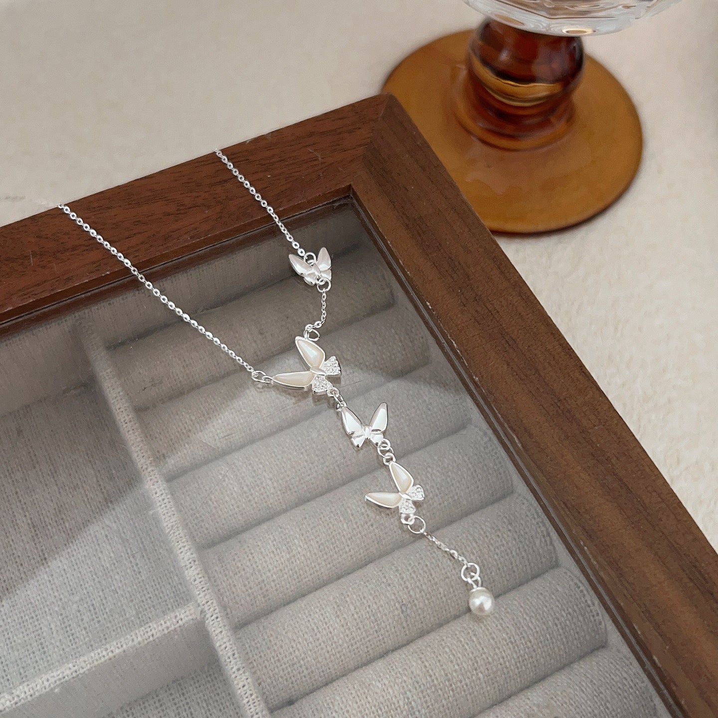 S925 Sterling Silver Silk-to-Shell Butterfly Necklace | Adjustable 16.1-19.7 inches | Elegant Jewelry Gift