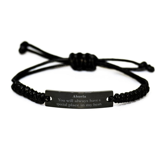 Abuela Black Rope Bracelet Engraved with Special Place in Heart Gift for Holidays - amangnyshop