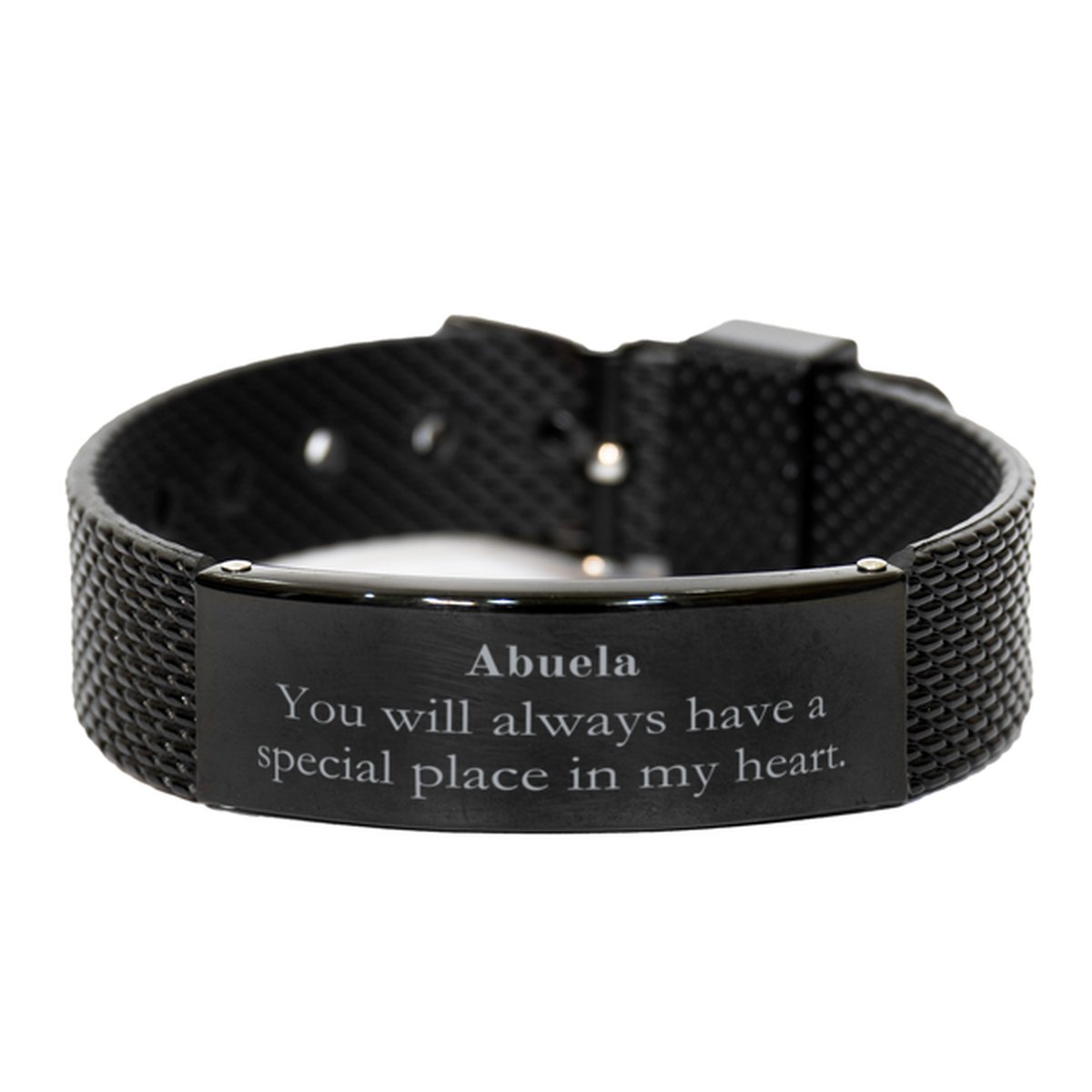 Abuela Black Shark Mesh Bracelet - You will always have a special place in my heart - Engraved Gift for Grandma - Birthday, Christmas, Mothers Day - Unique and Inspirational Jewelry for Abuela - amangnyshop