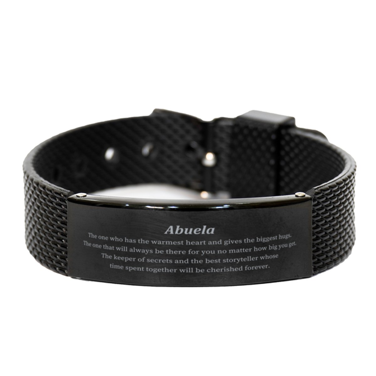 Abuela Gift Black Shark Mesh Bracelet - The Warmest Heart and Cherished Memories for Birthday, Christmas, and Holidays - Unique and Inspirational Jewelry for Grandma - amangnyshop