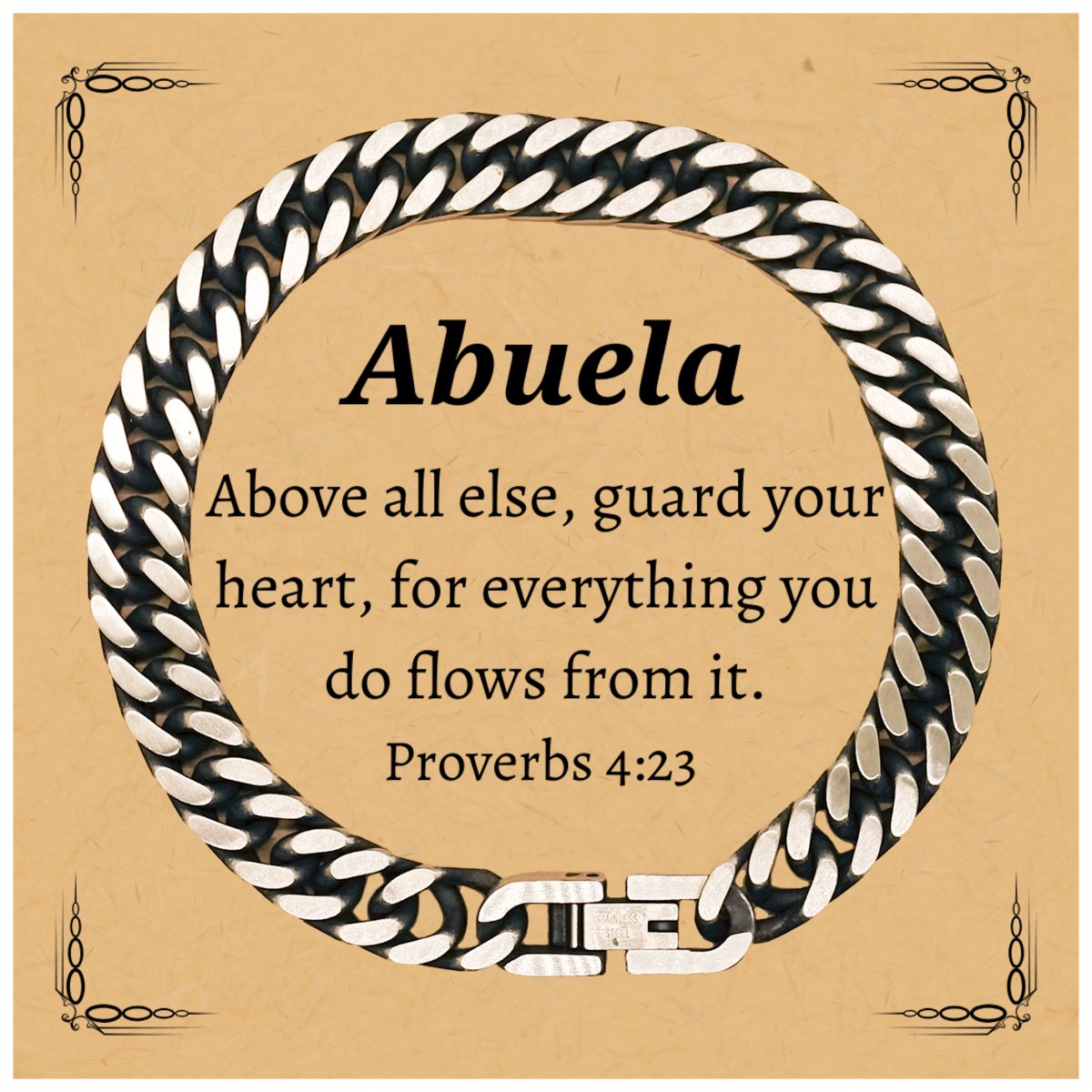 Abuela Proverbs 4:23 Cuban Link Chain Bracelet Inspirational Gift for Grandma, Birthday, Christmas, Hope and Confidence - amangnyshop