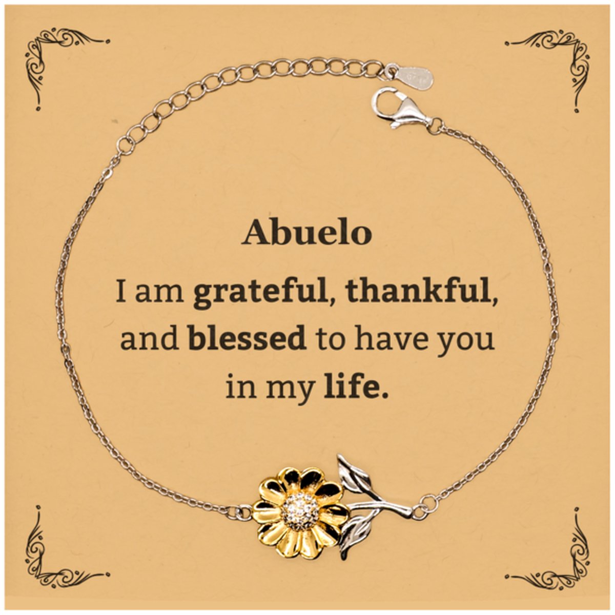 Abuelo Appreciation Gifts, I am grateful, thankful, and blessed, Thank You Sunflower Bracelet for Abuelo, Birthday Inspiration Gifts for Abuelo - amangnyshop