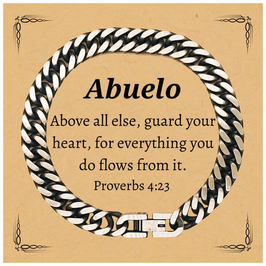 Abuelo Cuban Link Chain Bracelet - Guard Your Heart, Inspirational Jewelry for Grandpa, Birthday Gift for Him, Confidence and Hope - amangnyshop