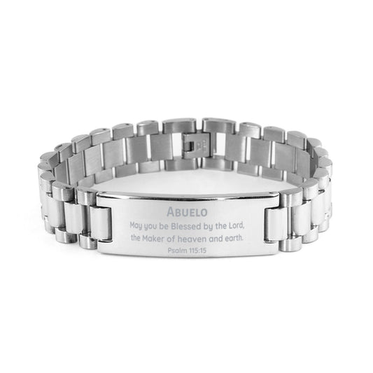 Abuelo Stainless Steel Bracelet Psalm 115:15 Engraved Grandfather Gift for Christmas and Birthday, Inspirational Jewelry for Abuelo - amangnyshop