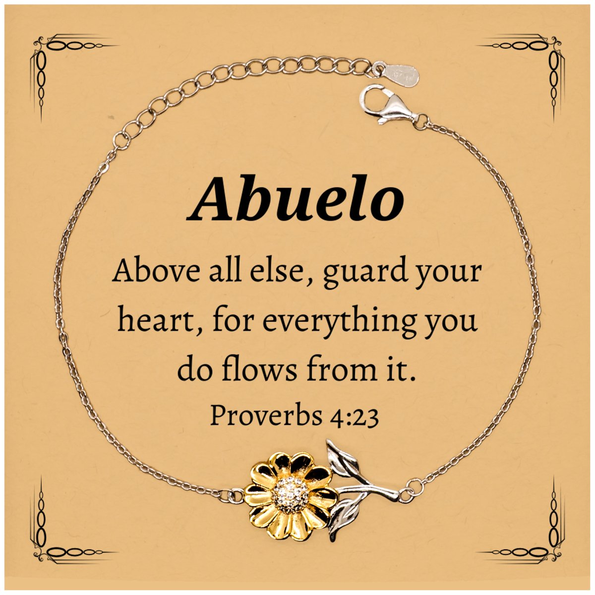 Abuelo Sunflower Bracelet Engraved with Inspirational Proverbs 4:23 - Perfect Gift for Grandpa, Birthday, Christmas, Veterans Day - amangnyshop