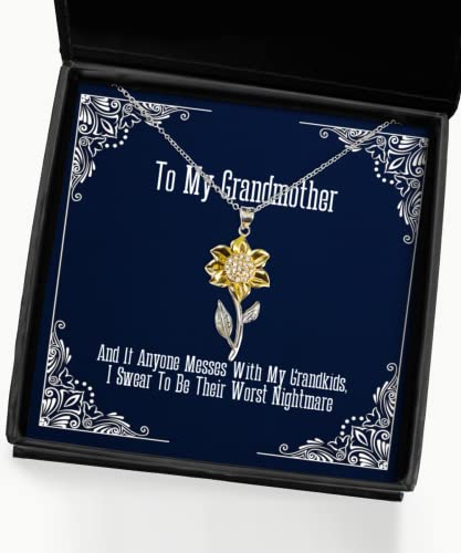 and If Anyone Messes with My Grandkids, I Swear to Be Their Sunflower Pendant Necklace, Grandmother, Inspirational Gifts for Grandmother - amangnyshop