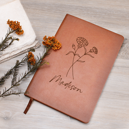 Birth Month Flower Journal  Personalized Leather Notebook Birthday Gift Ideas