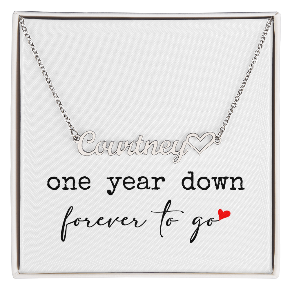 anniversary gift for wife, girlfrend personalized name necklace  - one year down. forever to go