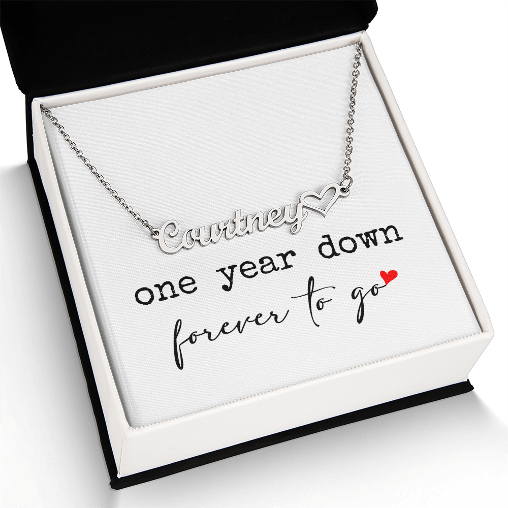 anniversary gift for wife, girlfrend personalized name necklace  - one year down. forever to go