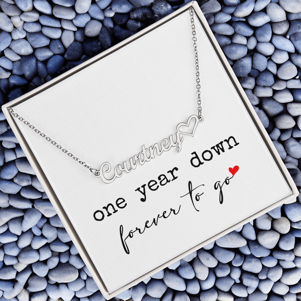 anniversary gift for wife, girlfrend personalized name necklace  - one year down. forever to go