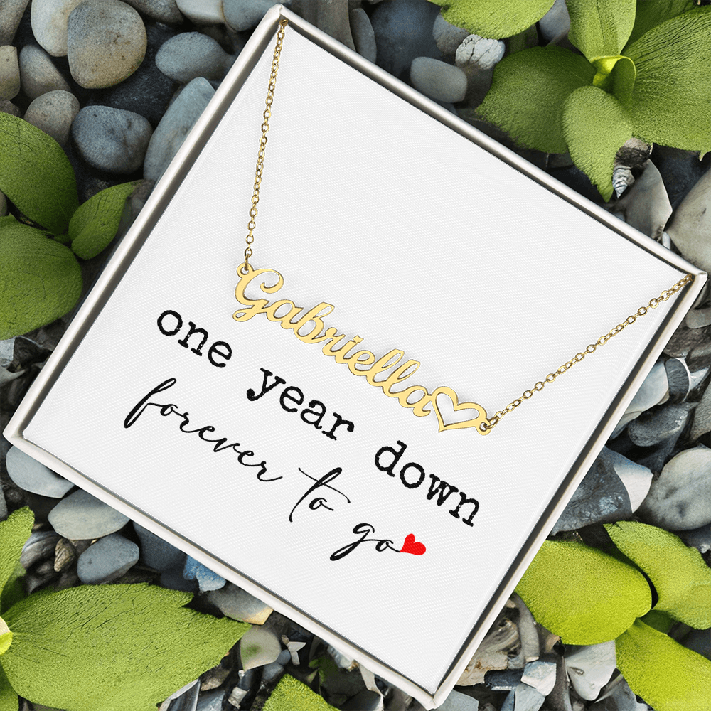 anniversary gift for wife, girlfrend personalized name necklace  - one year down. forever to go