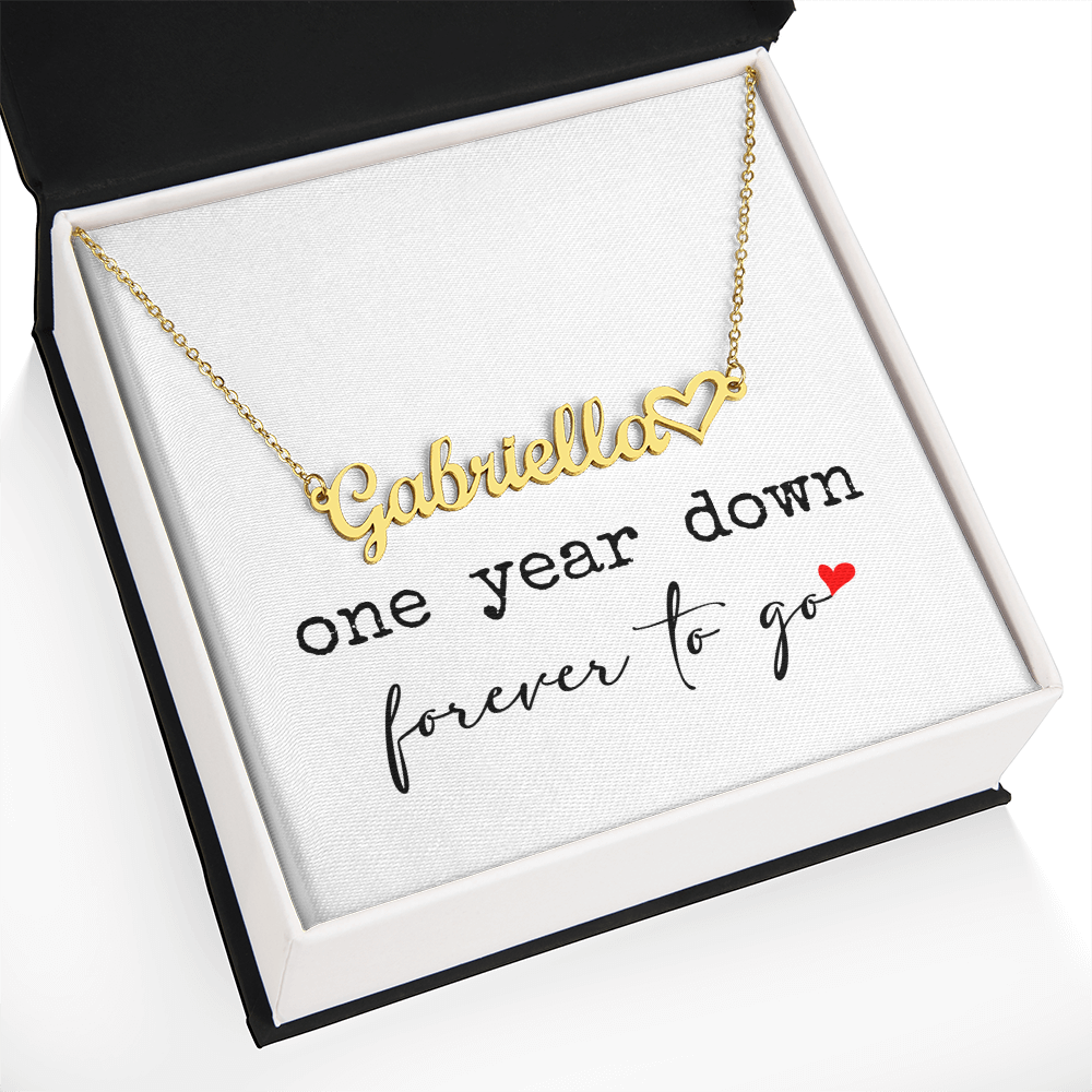 anniversary gift for wife, girlfrend personalized name necklace  - one year down. forever to go